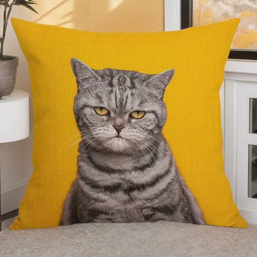 Pillow Insert 18X18 - Angry Cat Linen Throw Pillow Cover