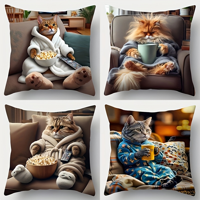 Pillow Insert 18X18 - 4pcs Cute Cat Printed Pillow Covers