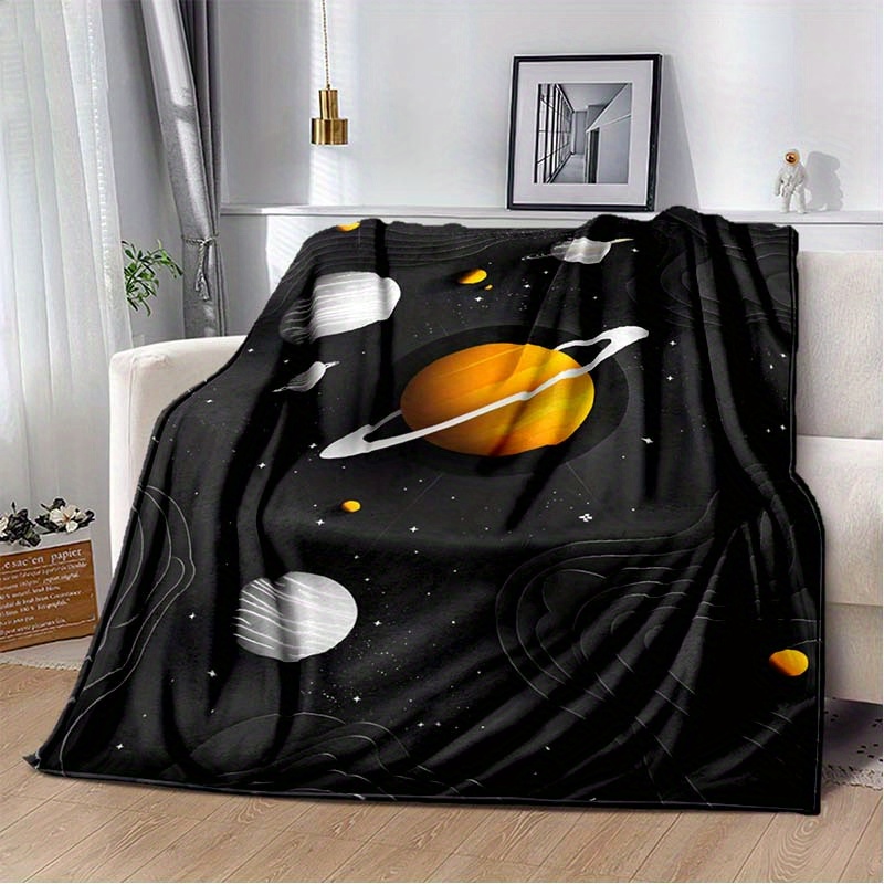 Galaxy Home Textiles - Space Planet Flannel Throw Blanket Saturn
