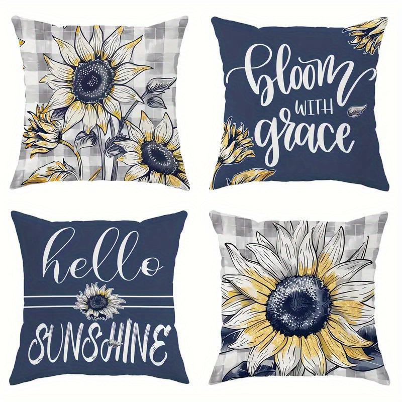 Pillow Insert 18X18 - Sunshine Sunflower Pillow Covers - Plaid