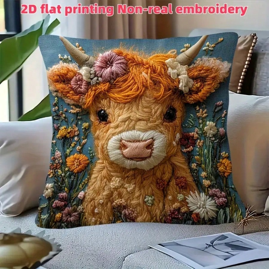 Pillow Insert 18X18 - 1pc Vintage Highland Cow Decorative Pillow