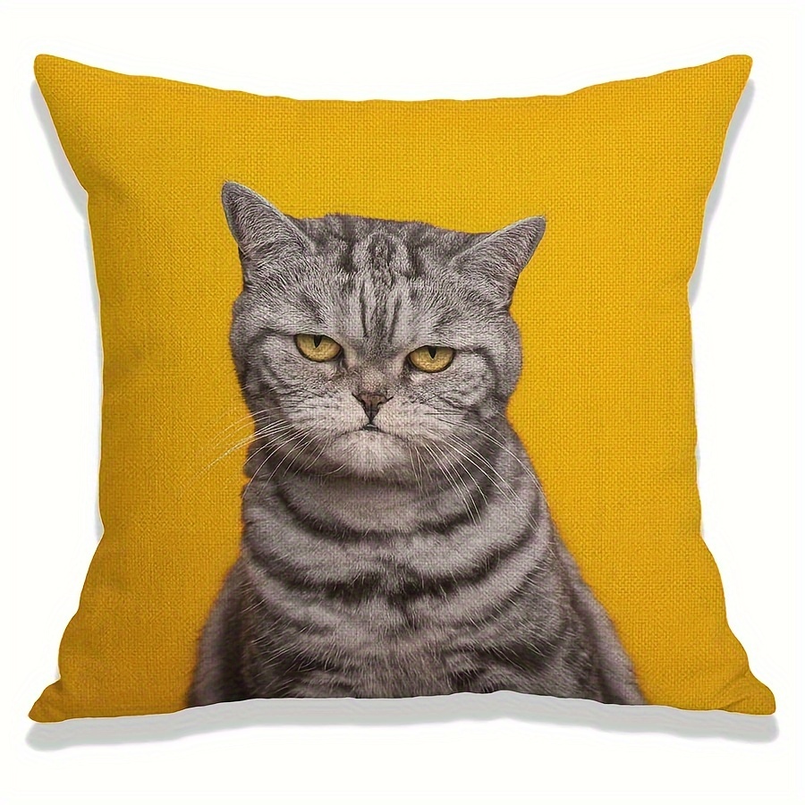 Angry Cat Linen Throw Pillow C - Pillow Insert 18X18 ulasan dan harga