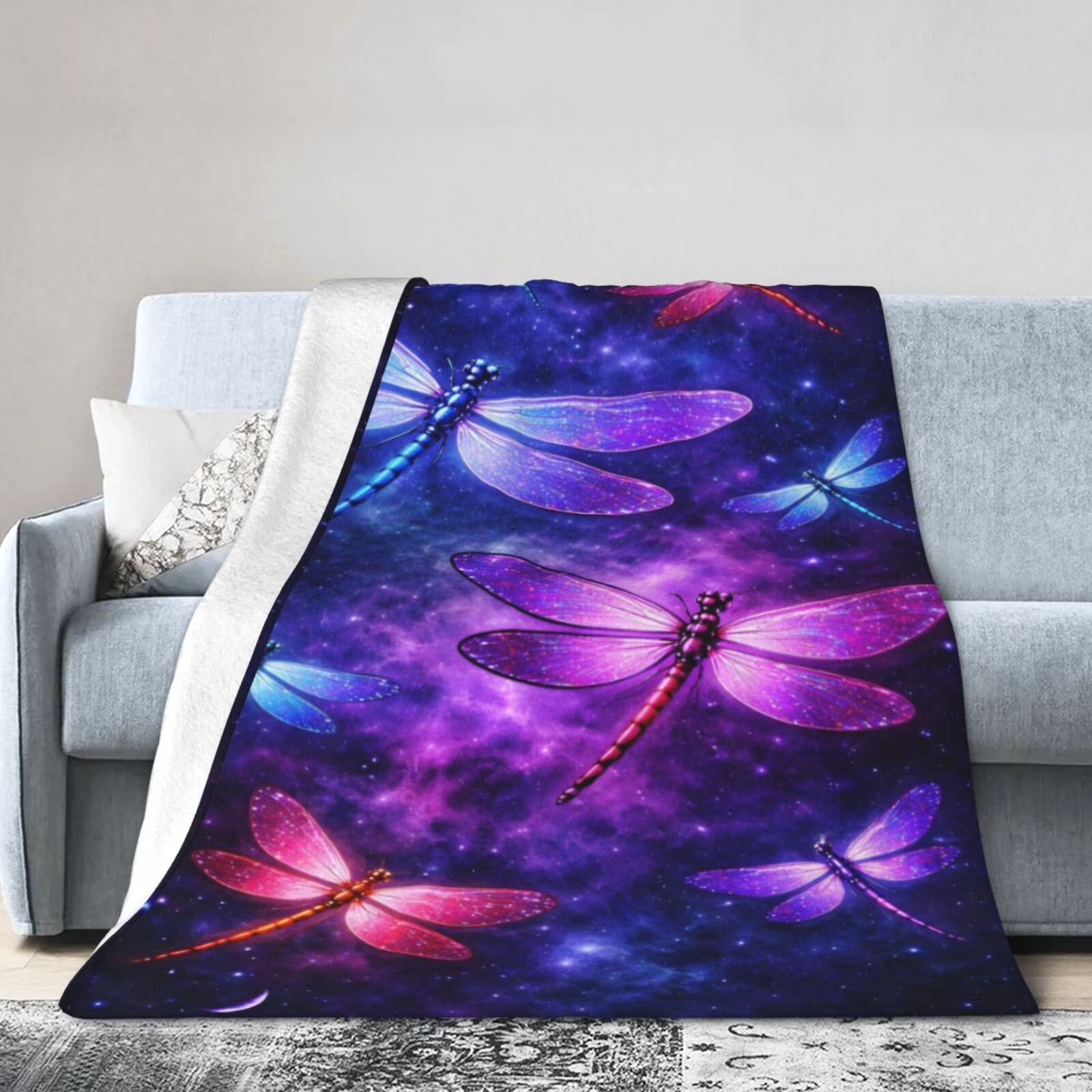 Cosmic Dragonfly Flannel Blank - Galaxy Home Textiles ulasan dan harga