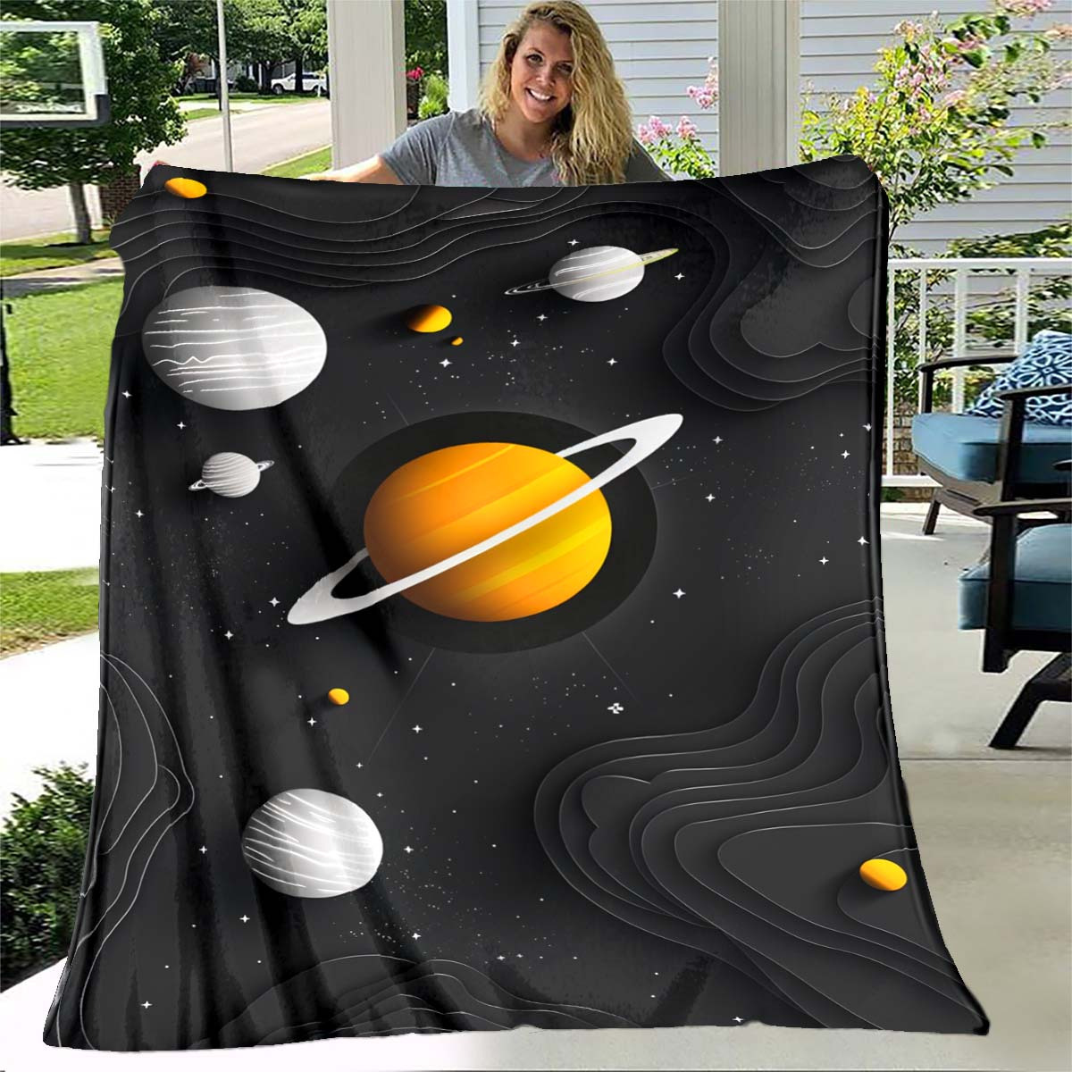 Space Planet Flannel Throw Bla - Galaxy Home Textiles ulasan dan harga