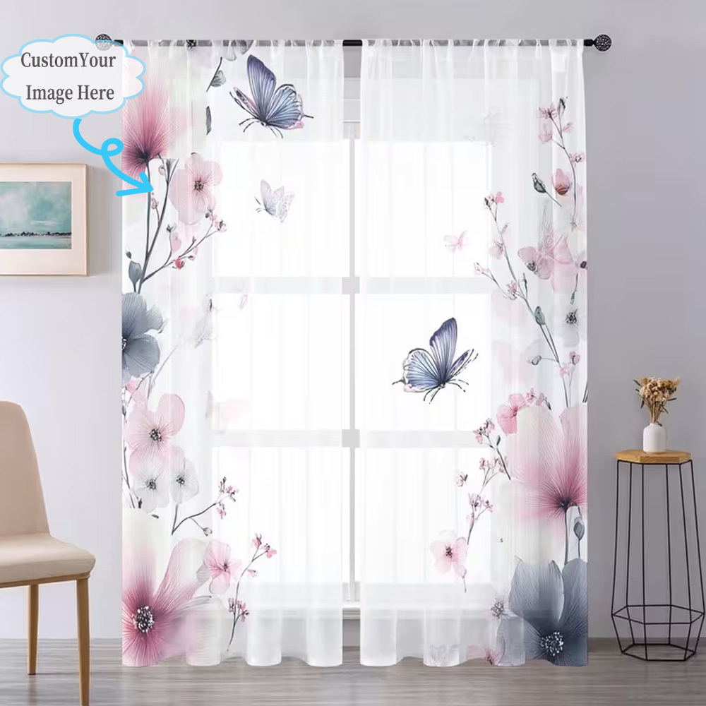 Custom 2D Flat 2pcs Sheer Curt - Home Textiles Curtains ulasan dan harga