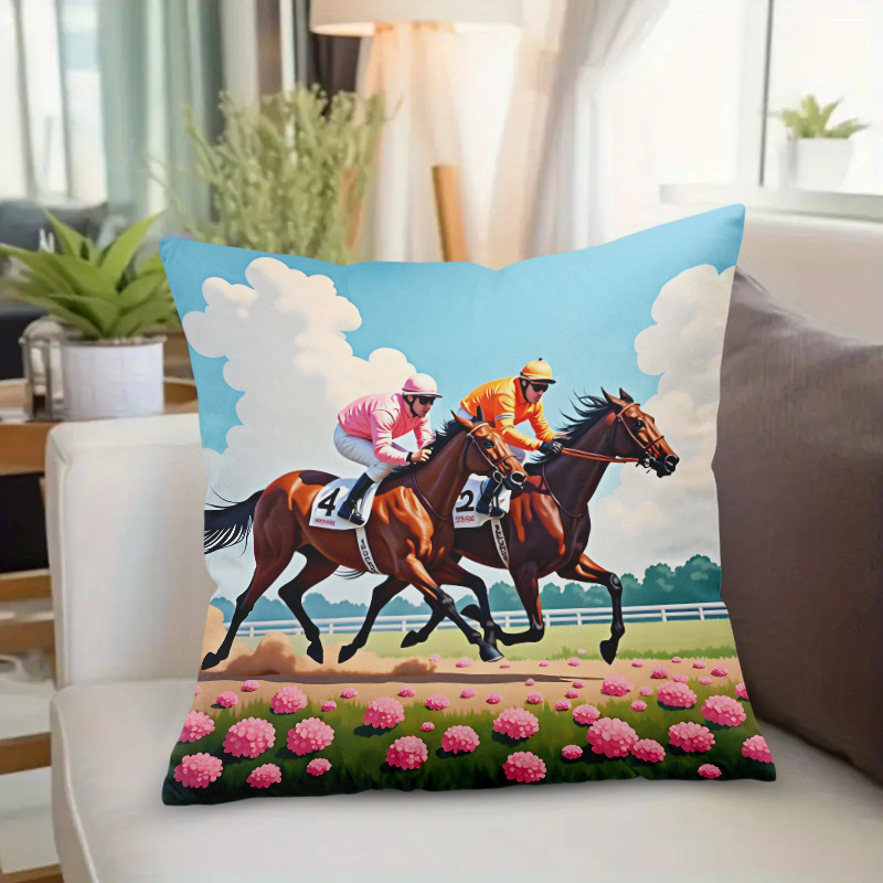 1pc Horse Racing Pillow Cover  - Pillow Insert 18X18 ulasan dan harga