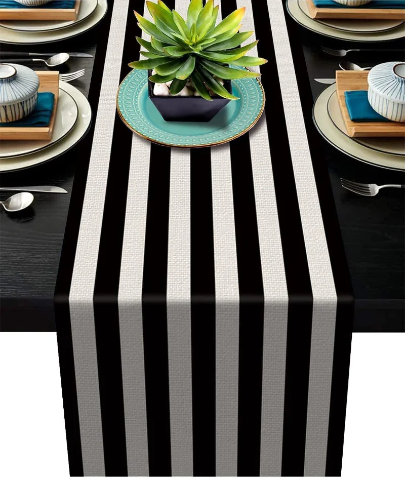 New Geometric Linen Striped Ta - Home Textiles Plaid ulasan dan harga