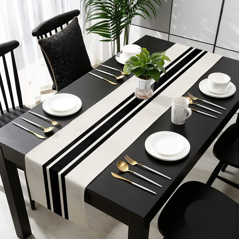 New Geometric Linen Striped Ta - Home Textiles Plaid ulasan dan harga