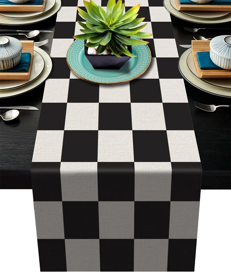 New Geometric Linen Striped Ta - Home Textiles Plaid ulasan dan harga