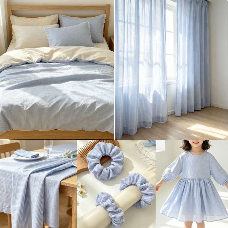 0.5m/2m Korean Style Blue Stri - Home Textiles Plaid ulasan dan harga