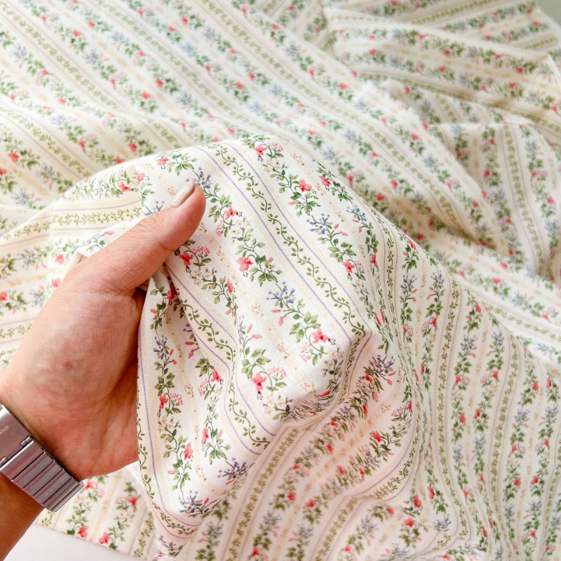 Vintage Floral Stripe Cotton F - Home Textiles Plaid ulasan dan harga