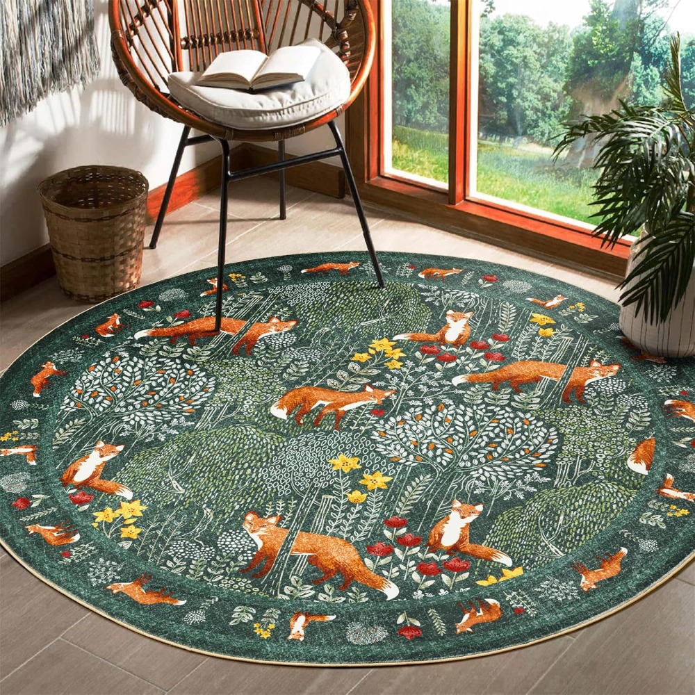 Round Fox Forest Carpet with O - Home Textiles Plaid ulasan dan harga